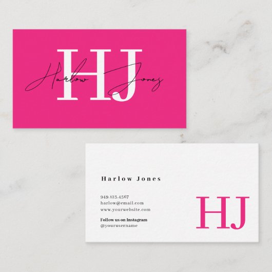 Minimalistisch Signature Monogram Hot Pink Busines Visitenkarte (Vorne/Hinten)