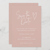 Minimalistisch Signature Schriftart Dusty Pink Sav Save The Date (Vorne/Hinten)