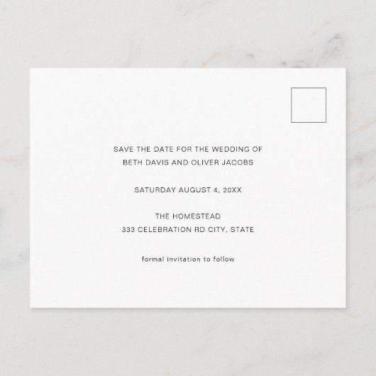 Minimalistisch Signature Schriftart Herz Save the Ankündigungspostkarte (Rückseite)