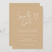Minimalistisch Signature Schriftart Tan Save the D Save The Date (Vorne/Hinten)