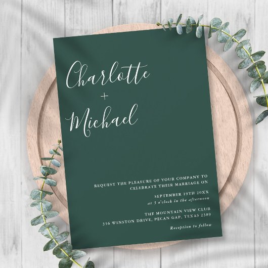 Minimalistisch Signature Script Emerald Green Wedd Einladung