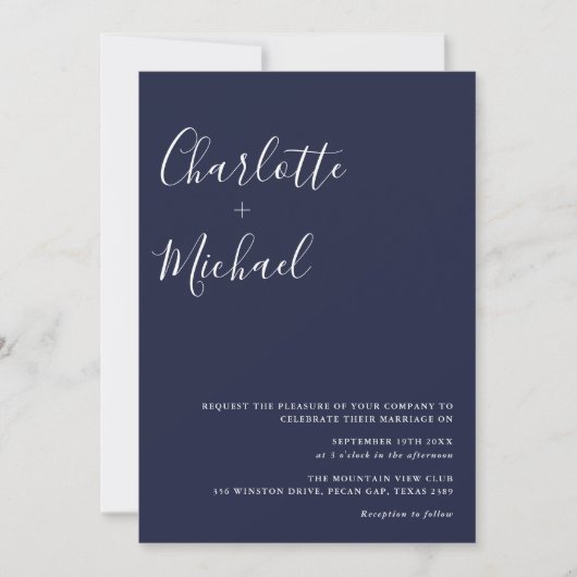 Minimalistisch Signature Script Navy Blue Wedding Einladung (Vorderseite)