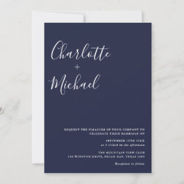 Minimalistisch Signature Script Navy Blue Wedding Einladung