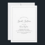 Minimalistisch Silver 16 . Geburtstag Geburtstag Einladung<br><div class="desc">Diese minimalistisch silberne 16 . Geburtstag-Geburtstagsveranstaltung ist perfekt für eine einfache 16. Geburtstagsfeier. Das moderne romantische Design besticht durch klassische silbergraue und weiße Typografie gepaart mit einer rustikalen und eleganten Kalligraphie mit Vintagem handgeschriebenem Stil. Anpassbar in jeder Farbe. Behalt das Design einfach und elegant, wie es ist, oder personalisiere es...</div>