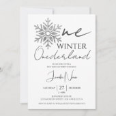 Minimalistisch Silver Winter ONEderland 1. Geburts Einladung (Vorderseite)