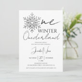 Minimalistisch Silver Winter ONEderland 1. Geburts Einladung (Stehend Vorderseite)