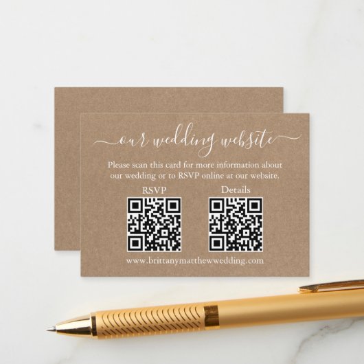 Minimalistisch Simple 2 QR Wedding RSVP Details Kr Begleitkarte (Vorderseite/Rückseite Beispiel)