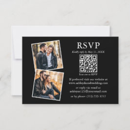 Minimalistisch Simple Black 2 Foto Wedding QR UAWG Karte