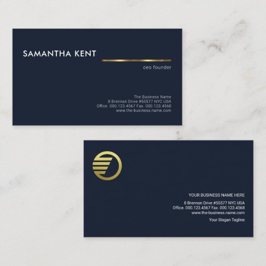 Minimalistisch Simple Blue Gold Line Gründer Visitenkarte (Vorne/Hinten)