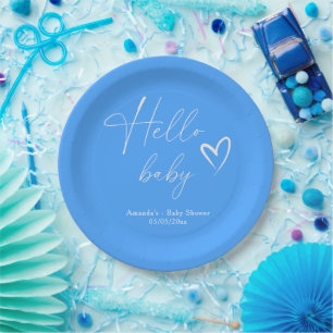 Minimalistisch Simple Blue Hello Baby Pappteller