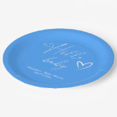 Minimalistisch Simple Blue Hello Baby Pappteller (Schrägansicht)