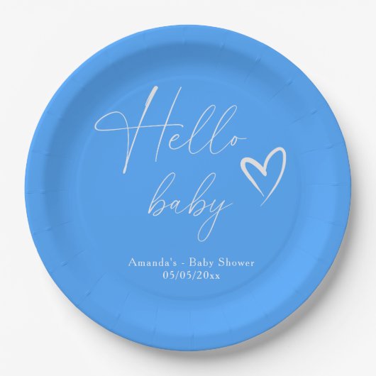 Minimalistisch Simple Blue Hello Baby Pappteller (Vorderseite)