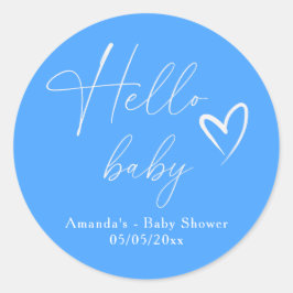 Minimalistisch Simple Blue Hello Baby Runder Aufkleber