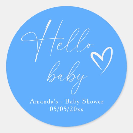 Minimalistisch Simple Blue Hello Baby Runder Aufkleber (Vorderseite)