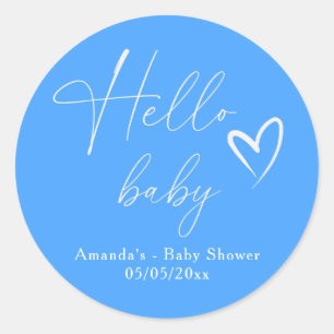Minimalistisch Simple Blue Hello Baby Runder Aufkleber