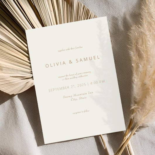 Minimalistisch Simple Chic Ivory Tan Wedding Einladung