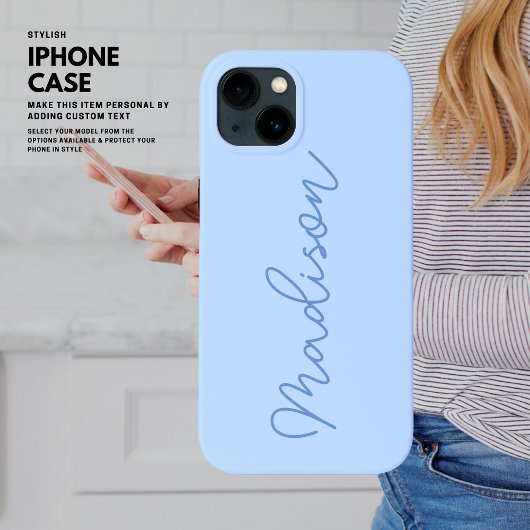 Minimalistisch Simple Elegant Script Blue Monogram Case-Mate iPhone Hülle