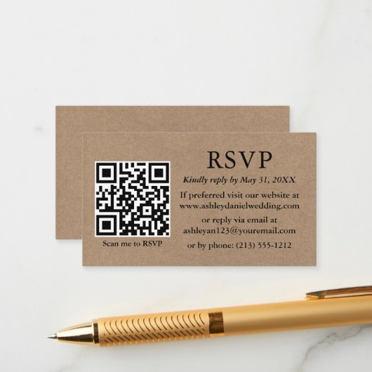 Minimalistisch Simple Kraft Wedding QR UAWG Begleitkarte (Vorderseite/Rückseite Beispiel)