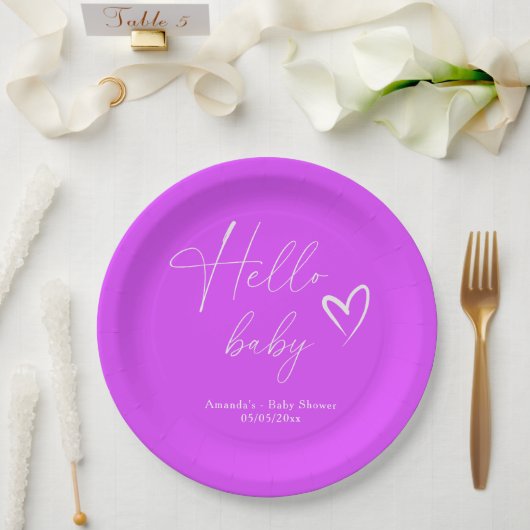 Minimalistisch Simple Lila Hello Baby Pappteller (Hochzeit)