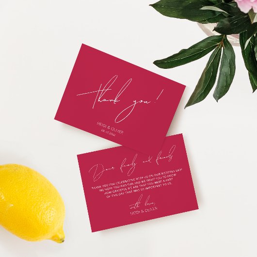 Minimalistisch Simple Magenta Wedding Dankeschön C Dankeskarte