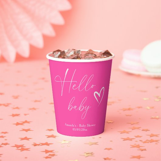 Minimalistisch Simple Pink Hello Baby Pappbecher (Insitu)