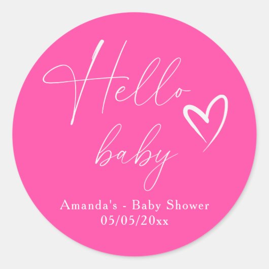 Minimalistisch Simple Pink Hello Baby Runder Aufkleber (Vorderseite)