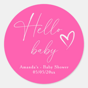 Minimalistisch Simple Pink Hello Baby Runder Aufkleber
