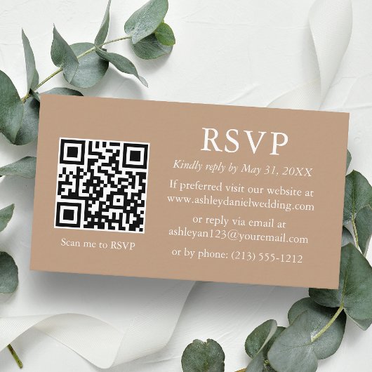 Minimalistisch Simple Taupe Wedding QR UAWG Begleitkarte