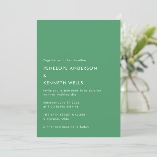 Minimalistisch Simple Wedding Basic Kelly Green Einladung (Stehend Vorderseite)