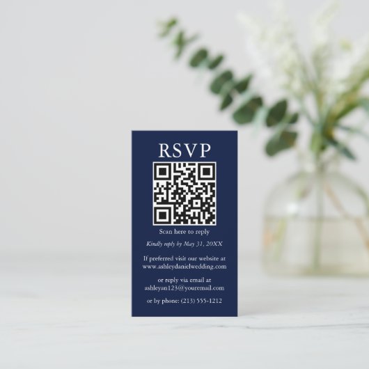 Minimalistisch Simple Wedding QR Foto Blue UAWG Begleitkarte (Stehend Vorderseite)