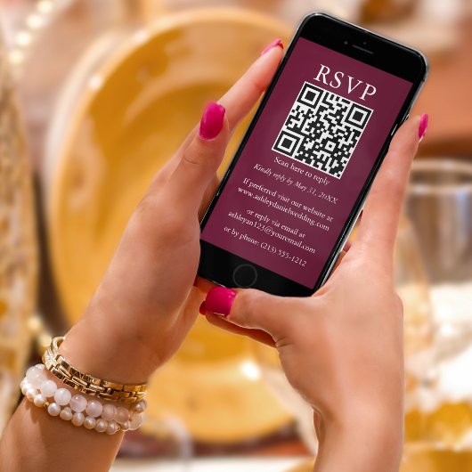 Minimalistisch Simple Wedding QR UAWG Burgundy Karte