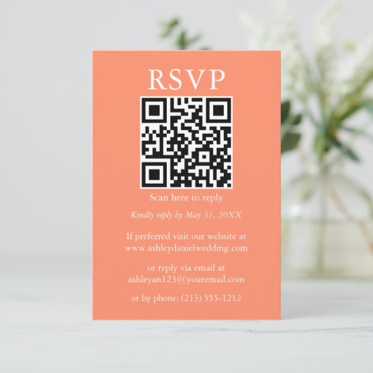 Minimalistisch Simple Wedding QR UAWG Coral Karte (Stehend Vorderseite)