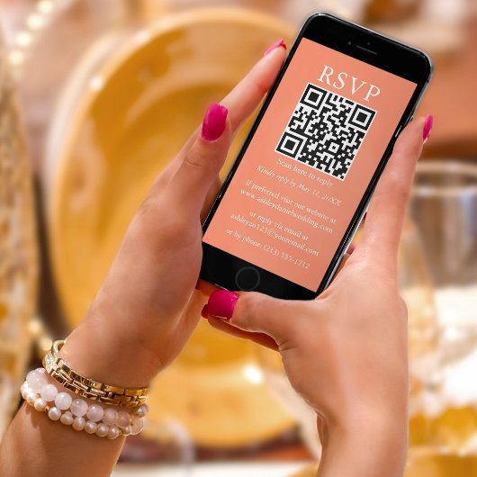 Minimalistisch Simple Wedding QR UAWG Coral Karte