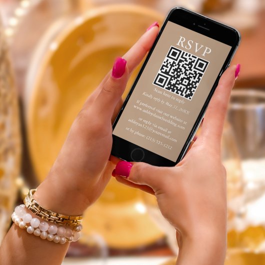 Minimalistisch Simple Wedding QR UAWG Taupe Karte