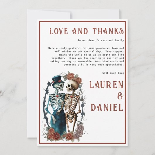 Minimalistisch Skeleton Couple Danke-Card Einladung (Vorderseite)
