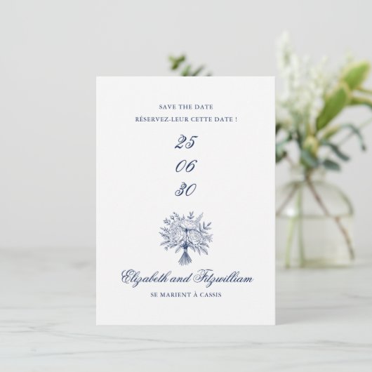 Minimalistisch sketched Bridal Bouquet Save The Date (Stehend Vorderseite)