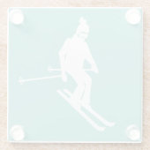 Minimalistisch Skier Winter Aquamarin White Glasuntersetzer (Rückseite)