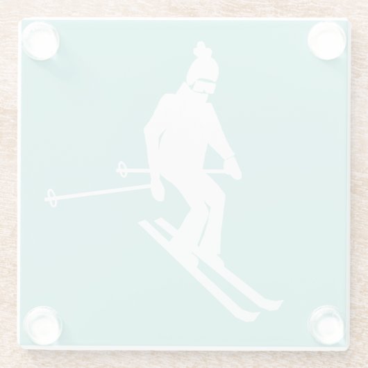 Minimalistisch Skier Winter Aquamarin White Glasuntersetzer (Rückseite)