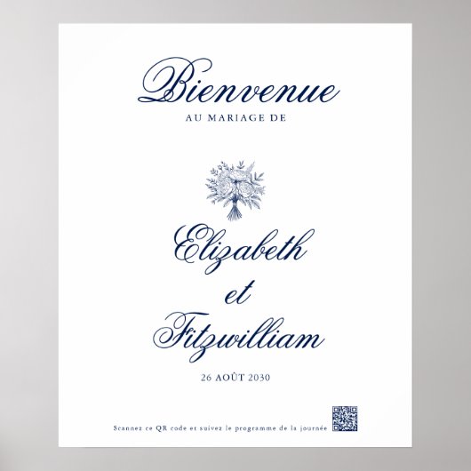 Minimalistisch skizzierte Bridal Bouquet Willkomme Poster (Vorne)