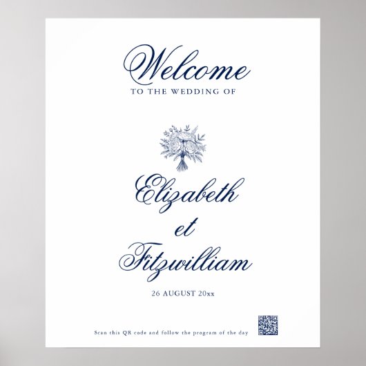 Minimalistisch skizzierte Bridal Bouquet Willkomme Poster (Vorne)