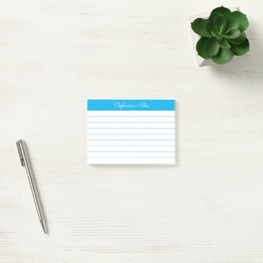 Minimalistisch Sky Blue Lined Personalisiert Post-it Klebezettel (Büro)