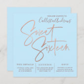 Minimalistisch Sky Blue Rose Gold Typografie Sweet Einladung (Vorne/Hinten)