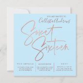 Minimalistisch Sky Blue Rose Gold Typografie Sweet Einladung (Vorderseite)