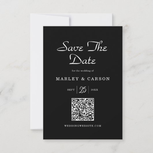 Minimalistisch Sleek Black romantic Script Wedding Save The Date (Vorderseite)