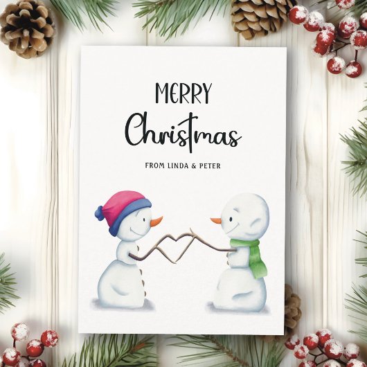 Minimalistisch Snowmen Couple Frohe Weihnachten