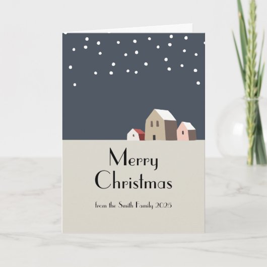 Minimalistisch Snowy Christmas Village Moderner Ur Karte (Vorderseite)