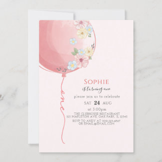 Minimalistisch Soft Pink Balloon Baby's 1. Geburts Einladung