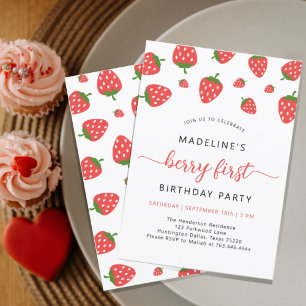 Minimalistisch Strawberry Berry 1. Geburtstag Part Einladung