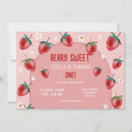 Minimalistisch Strawberry Berry Erster Geburtstag Einladung