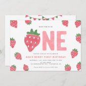 Minimalistisch Strawberry Berry Erster Geburtstag Einladung (Vorne/Hinten)